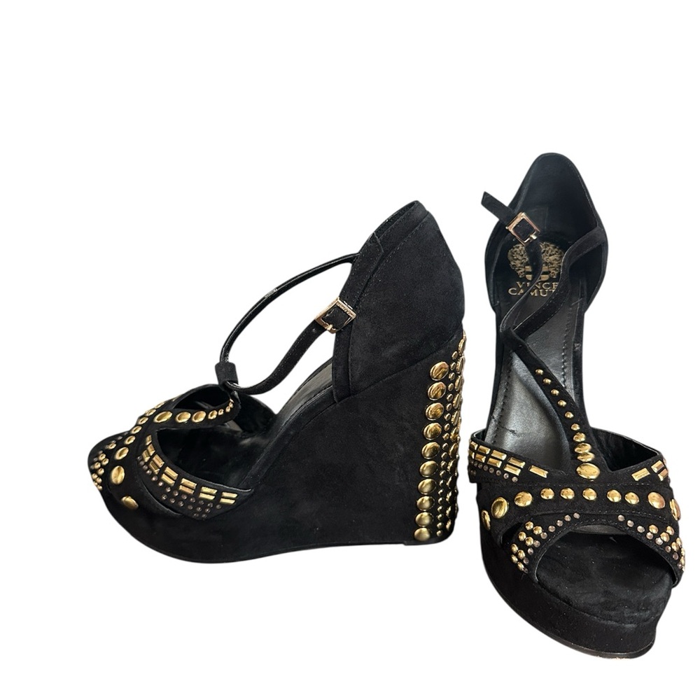 Black and Gold Studded Wedge Sandals